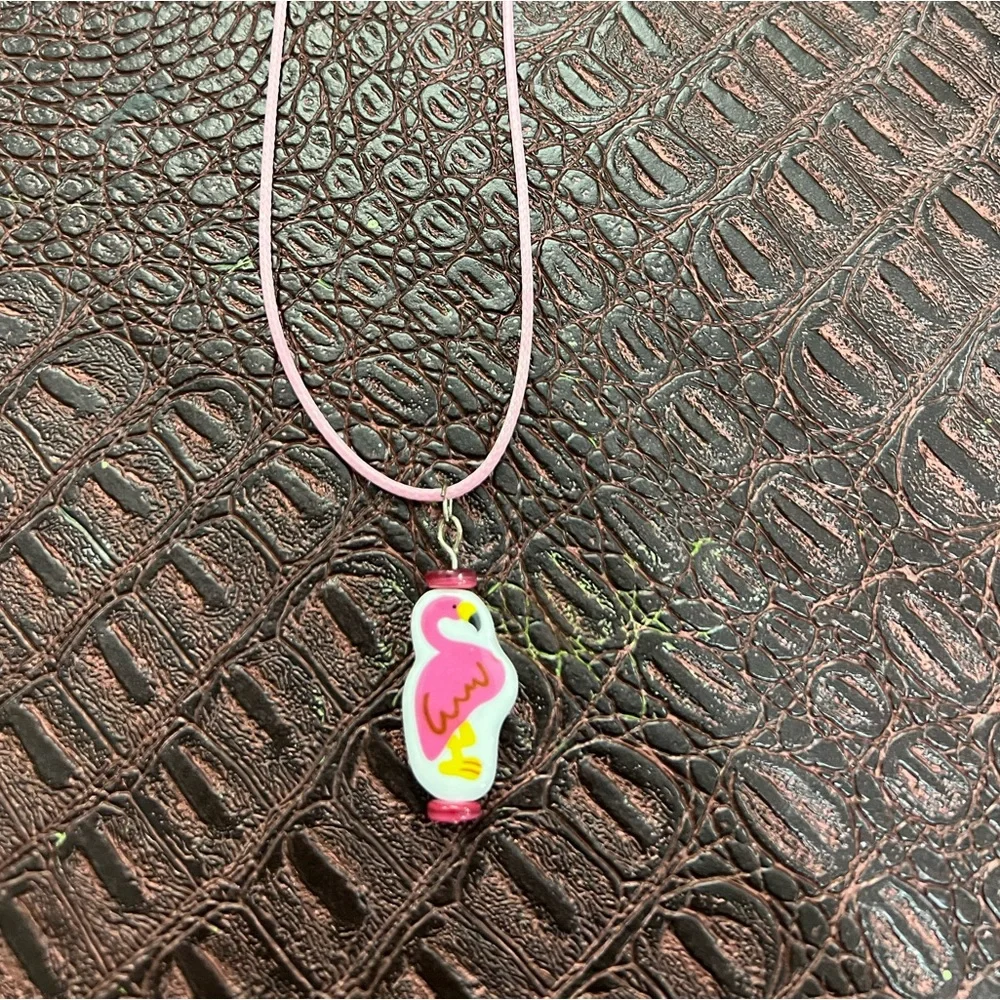 LN flamingo kids necklace , pink cord girls